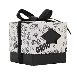 Black Senior Year Square Paper Candy Storage Box with Ribbon, Candy Gift Bags Graduation Party Favors Bags, Black, 6x6x6cm