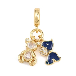 Синий Латунные подвески с прозрачными кубическими циркониями в виде животных, выполненные в европейском стиле., Милые кулоны с большими отверстиями в виде медведя и собаки, украшенные эмалью., реальный 18 k позолоченный, долговечный, стойки покрытие, без свинца и без кадмия, синие, 26 мм, отверстие : 5 мм