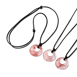 Вишневый Кварц Кольцо вишневый кварцевый стеклянный кулон черный вощеный шнур регулируемые ожерелья, 14.96~29.53 дюйм (38~75 см)