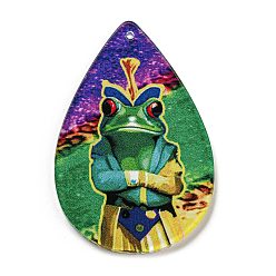 Frog Carnival Acrylic Pendants, Teardrop, Frog, 49.5x32.5x2.5mm, Hole: 1.6mm