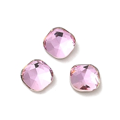 Light Rose Glass Rhinestone Cabochons, Point Back & Back Plated, Faceted, Square, Light Rose, 5x5x2mm