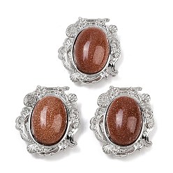 Камень с Пылевым Золотом Синтетические овальные многорядные звенья из голдстоуна, в форме ракушки с латунными звеньями в форме морской звезды, платина, стойки покрытие, 26.5x23.5x11 мм, отверстие : 2 мм