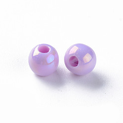 Violet Opaque Acrylic Beads, AB Color Plated, Round, Violet, 6x5mm, Hole: 1.8mm, about 4400pcs/500g