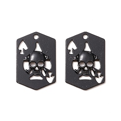 Electrophoresis Black Alloy Pendents, Playing Cards with Skull, Electrophoresis Black, 33x22x3mm, Hole: 2mm