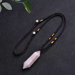 Розовый Кварц Ожерелья-подвески в виде пули из натурального розового кварца с плетеными шнурами, 15.75 дюйм (40 см)