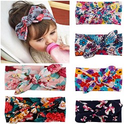 Mixed Color Elastic Baby Headbands for Girls, Hair Accessories, Rabbit Ear, Mixed Color, 14.2 inch~14.96 inch(360~380mm)x60mm, bowknot: 16~17cm long