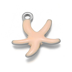 Персиковый Слойка 304 из нержавеющей стали шармы эмали, прелести морская звезда, розовые, 11.5x10x2.5 мм, отверстие : 1 мм