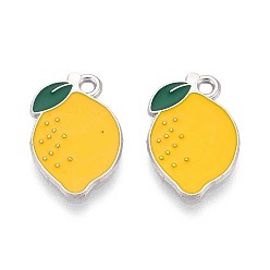 Золотистый Эмалевые подвески из фруктового сплава, лимон, платина, золотые, 18x12x1.5 мм, отверстие : 1.6 мм