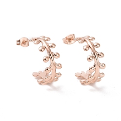 Розовое Золото Ионное покрытие (ip) 304 серьги-гвоздики из нержавеющей стали, полукруглые серьги для женщин, розовое золото , 20.5x8 мм, штифты : 0.7 мм