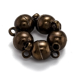 Antique Bronze Round Brass Magnetic Clasps with Loops, Nickel Free, Antique Bronze, 13x8mm, Hole: 1mm