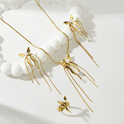 Золотой Наборы сережек, ожерелий и колец с имитацией жемчуга и бабочками из нержавеющей стали и пластика для женщин., золотые, ожерелья: 16.73 дюйм (42.5 см)