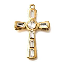 Кристалл 304 подвески из нержавеющей стали, со стразами, реальный 18 k позолоченный, ионное покрытие (ip), крестик, кристалл, 37.5x23.5x4.5 мм, отверстие : 2 мм