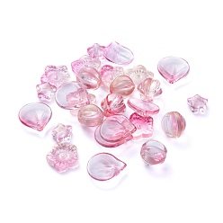 Pink Electroplate Transparent Glass Beads, Mixed Shapes, Pink, 5~21x6~14x3~10mm, Hole: 0.9~1.2mm