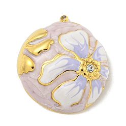 лаванда Ионное покрытие (ip) 304 подвески из нержавеющей стали со стразами, с эмалью, реальный 18 k позолоченный, полукруглый с цветочной подвеской, лаванда, 30x26.5x8 мм, отверстие : 1.5 мм