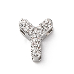 Letter Y Латунные микро проложить кубического циркония бусы, долговечный, стойки покрытие, без кадмия и без свинца, Письмо Y, 9.5x8x4.5 мм, отверстие : 1.8 мм