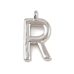 Letter R Латунь прелести, стойки покрытие, долговечный, без кадмия и без свинца, платина, Буква R, 9x4.5x1.3 мм, отверстие : 0.8 мм