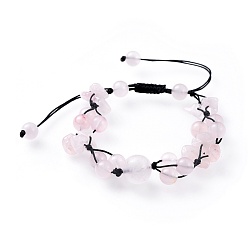 Rose Quartz Adjustable Nylon Cord Braided Bead Bracelets, with Natural Rose Quartz Beads, 1-3/8 inch(37mm)