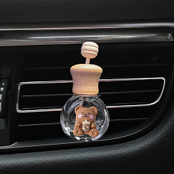 Bear Glass Diffsuer Aromatherapy Bottle Car Air Freshener Vent Clip, with Woooden Cap and Resin Cabochons, Auto Perfume Bottle Ornament Decoration, Bear Pattern, 2.2x3.6x7.2cm, Capacity: 8ml(0.27fl. oz)