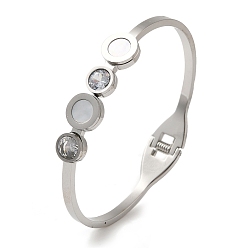 Нержавеющая Сталь Цвет Регулируемые 304 браслеты из нержавеющей стали, плоские круглые браслеты из ракушек со стразами для женщин, цвет нержавеющей стали, внутренний диаметр: 1-7/8x2-1/4 дюйм (4.9x5.8 см)