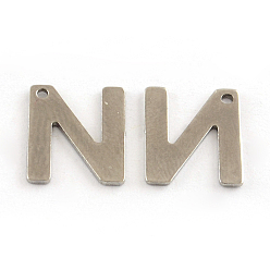 Letter N 201 Stainless Steel Letter Charms, Letter.N, 11x5.5~12x0.5mm, Hole: 1mm