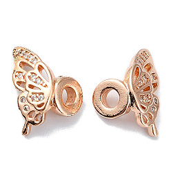 Розовое Золото Покрытие стойки латунь микропаве прозрачные кубические циркониевые бусины, долговечный, бабочка, розовое золото , 15x7x10 мм, отверстие : 2.6 мм