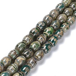 Human Pattern Tibetan Style dZi Beads Strands, Natural Agate Beads, Dyed & Heated, Oval, Human Pattern, 13~14x9.5~10mm, Hole: 1.2mm, about 25pcs/strand, 13.39''(34cm)