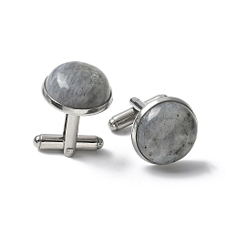 Лабрадорита 304 пуговицы на манжетах из нержавеющей стали., с натуральным лабрадорита, для аксессуаров одежды, полукруглый, 30~31x17.5 мм