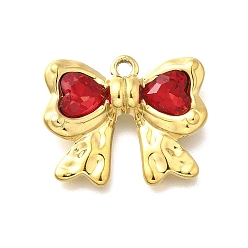 Светло-сиамский 304 подвески из нержавеющей стали, со стразами, реальный 18 k позолоченный, ионное покрытие (ip), бантом, Light Siam, 18x22x5 мм, отверстие : 1.8 мм
