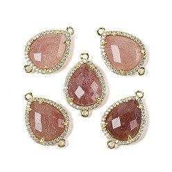 Клубничный Кварц Подвески в форме капли из натурального клубничного кварца с граненой каплей, покрытие стойки латунное микропаве прозрачные звенья кубического циркония, золотые, стойки покрытие, 23x15x5.5 мм, отверстие : 1.4 мм