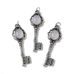 Натуральный Агат Ключ латунные подвески из натурального агата большие, с целью перехода в кольце, античное серебро, 55.5x16.5x5~6.5 мм, отверстие : 4.5 мм