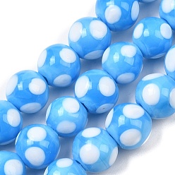 Светло-Голубой Бусины лэмпворк , круглый в горошек, Небесно-голубой, 10x9.5~10 мм, отверстие : 1.8 мм, около 39 шт / нитка, 14.76'' (37.5 см)