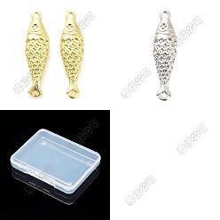 Platine & Or 8 pièces 2 couleurs laiton micro-pavé zircon cubique transparent connecteur poisson breloques, plaqué longue durée, crémaillère plaquage, sans plomb et sans cadmium, placage ionique (ip), platine et d'or, 27.5x7x38mm, Trou: 1.4mm, 4 pcs / couleur