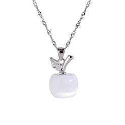 Platinum SHEGRACE Fashion 925 Sterling Silver Pendant Necklace, Apple Pendant with Cat Eye and AAA Cubic Zirconia, Platinum, 17.7 inch
