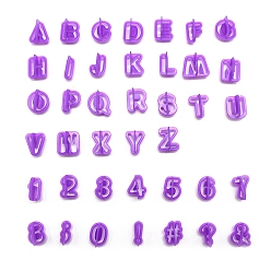 Purple PP Plastic Cookie Cutters, Alphabet Cookies Moulds, DIY Biscuit Baking Tool, Letter A~Z & Number 0~8 & Mark, Purple, 40pcs/set