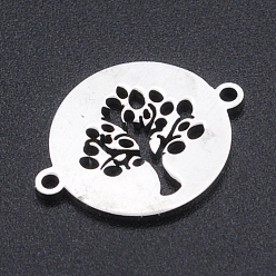 Stainless Steel Color 201 Stainless Steel Links connectors, Flat Round with Tree of Life
, Stainless Steel Color, 19x15x1mm, Hole: 1.4mm