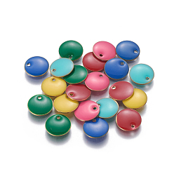 Mixed Color Brass Enamel Charms, Enamelled Sequins, Flat Round, Golden, Mixed Color, 10x1.7mm