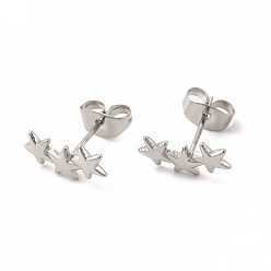 Stainless Steel Color 304 Stainless Steel Star Stud Earrings for Women, Stainless Steel Color, 12.5x6mm, Pin: 0.7mm