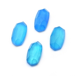 Deep Sky Blue Natural Agate Cabochons, Faceted, Oval, Dyed & Heated, Deep Sky Blue, 13.5~14x6.5~7x3.5~4mm