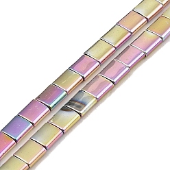 Rainbow Plated Electroplated Non-magnetic Synthetic Hematite Beads Strands, Square, 2-Hole, Rainbow Plated, 5x5x2mm, Hole: 0.8mm, about 74pcs/strand, 15.75 inch(40cm)