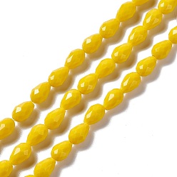 Gold Faceted Glass Beads Strands, Teardrop, Gold, 12x8~9mm, Hole: 1.2mm, about 57pcs/strand, 23.74''(60.3cm)