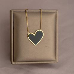 Golden Titanium Steel Enamel Heart Pendant Necklace, Golden, 15.75 inch(40cm)