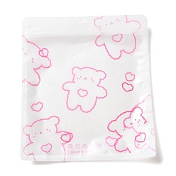 Hot Pink Rectangle Plastic Packaging Zip Lock Bags, Cartoon Bear Print Top Self Seal Pouches, Hot Pink, 24.9x22x0.01~0.15cm, Unilateral Thickness: 2.5 Mil(0.065mm)