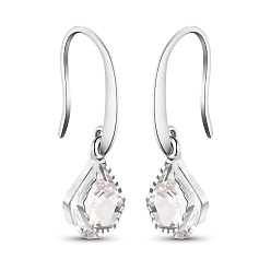 Platinum SHEGRACE Luxury Brass Dangle Earrings, Pentagon with AAA Cubic Zirconia, Platinum, 28mm, Pin: 1x0.7mm