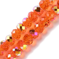 Coral AB Color Plated Transparent Electroplate Beads Strands, Faceted, Round, Coral, 7.5x6mm, Hole: 1mm, about 80~83pcs/strand, 18.31~19.88''(46.5~50.5cm)