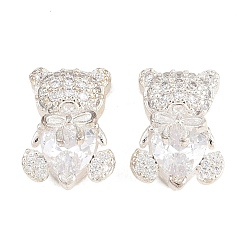 Серебро Латунные прозрачные бусины из кубического циркония, без кадмия и без свинца, стойки покрытие, долговечный, нести с бантом, серебряные, 14x10.5x9 мм, отверстие : 1.6 мм