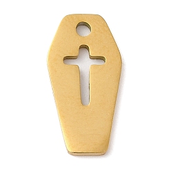 Golden Halloween 201 Stainless Steel Pendants, Coffin with Cross Charm, Golden, 15x7.5x1mm, Hole: 1.5mm