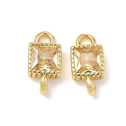 Золотистый Латунные подвески-коннекторы с квадратными фианитами, инкрустированные кубическим цирконием, золотые, стойки покрытие, без кадмия и без свинца, долговечный, золотые, 10.5x5x2.5 мм, отверстия : 1.5 mm и 1.8 мм