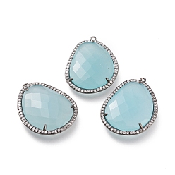 Аква Природного нефрита подвески, с латунным микропаве, прозрачные кубические фианиты, граненые, фасоль, окрашенные, металлический черный , вода, 23.5x31x5.7 мм, отверстие : 1.2 мм