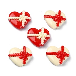 FireBrick Valentine's Day Opaque Resin Decoden Cabochons, Heart with Bowknot, FireBrick, 22.5x24.5x9mm