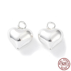 Серебро 925 серебряные шармы, сердце, серебряные, 10x8x5 мм, отверстие : 1.6 мм
